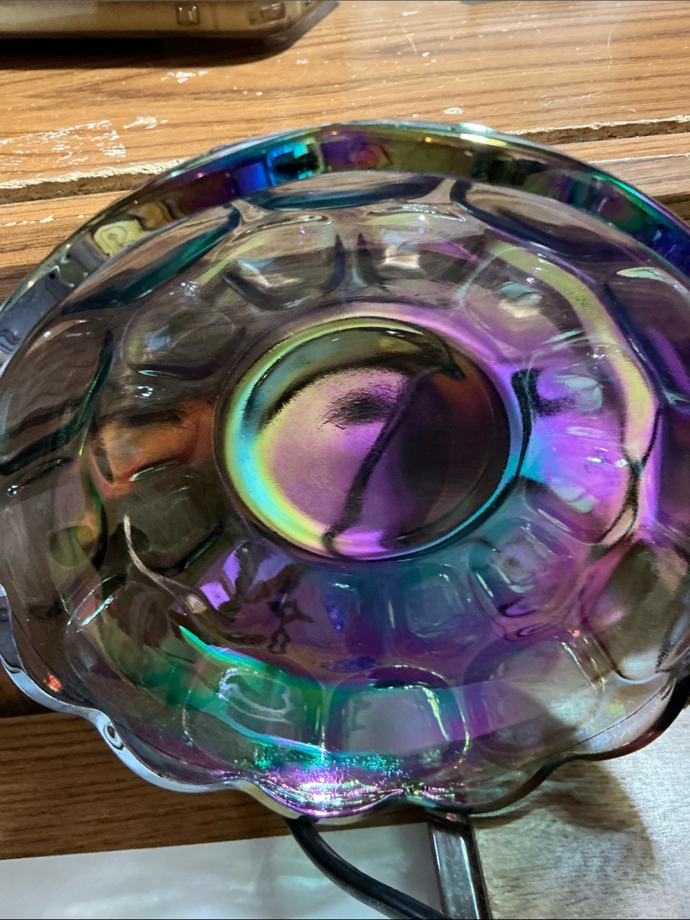 Vintage Carnival glass candy bowl dish. Colors are spectacular